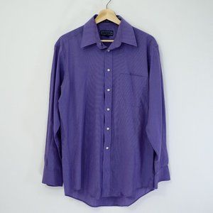 Savile Row Dress Shirt Wrinkle Free Broadcloth Button Up, Men L (Size 34/35)